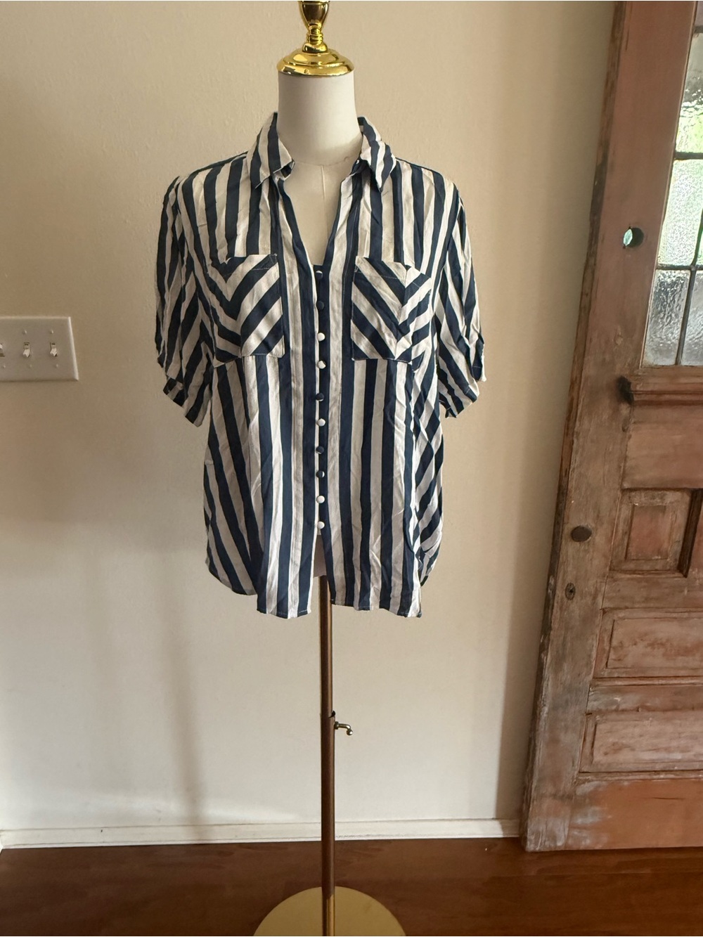 Velvet Heart Navy and White Striped Button-Down Shirt